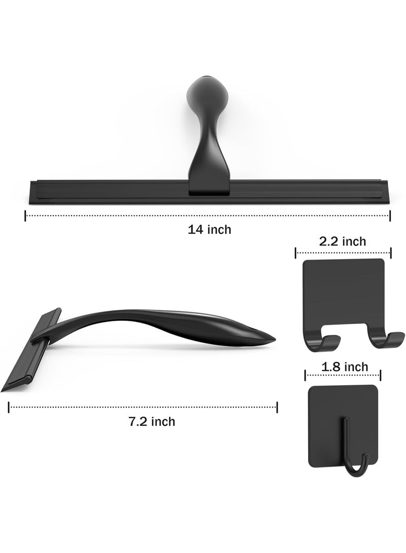 All-Purpose  Stainless Steel Shower Squeegee for Shower Doors with 2 Adhesive Hooks, Bathroom Cleaner Tool Household Window Mirror Squeegee for Home Cleaning, Glass Door, Tile Wall, Car, 14 Inch Black - Image 2